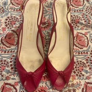 Bruno Magli Raspberry Red Knotted Peep-Toe Slingback Heels